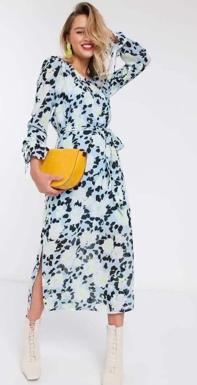 ESSENTIEL ANTWERP VOHO BLUE & NEON YELLOW FLORAL PRINT SHIRT DRESS, Eu 38/Sz 2 $
